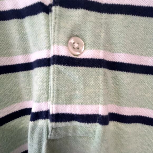 Chaps XL POLO Men's Shirt Green stripe Made in India Easy Care short sleeve - Picture 6 of 8